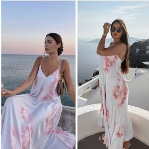 Zara Bloggers Favorite Tie dye Satin Effect Trending Artsy Maxi Dress SZ XXL